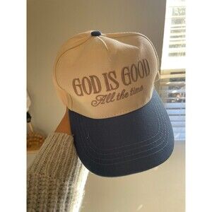 Vintage Style Trucker Hat God Is Good All the Time Beige Blue Snapback Cap
